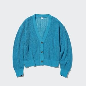 UNIQLO | open-knit mesh Cardigan Sweater Turquoise Blue Sz M